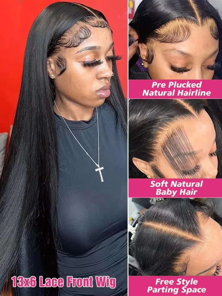 250 Density HD Lace Front Human Hair Wig - 13x4 13x6 Transparent Lace Bone Straight Brazilian Frontal Wig 30 40 Inch