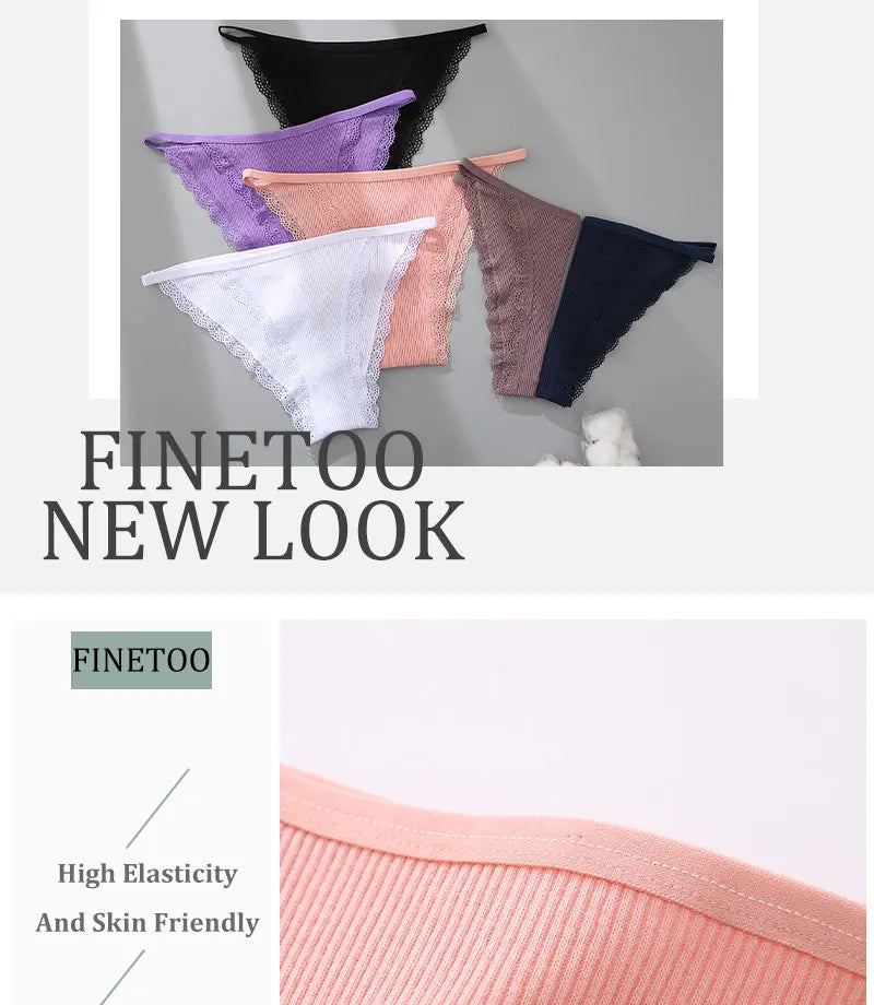 FINETOO 3pcs Women’s Lace Cotton Briefs — Solid, Comfortable, Breathable Soft Underwear & Lingerie