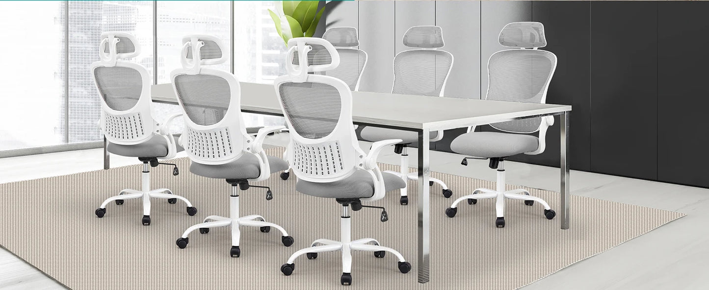 Mesh Ergonomic Office Chair – Adjustable Headrest, Flip-Up Arms, Comfortable Lumbar Support for Home & Office
