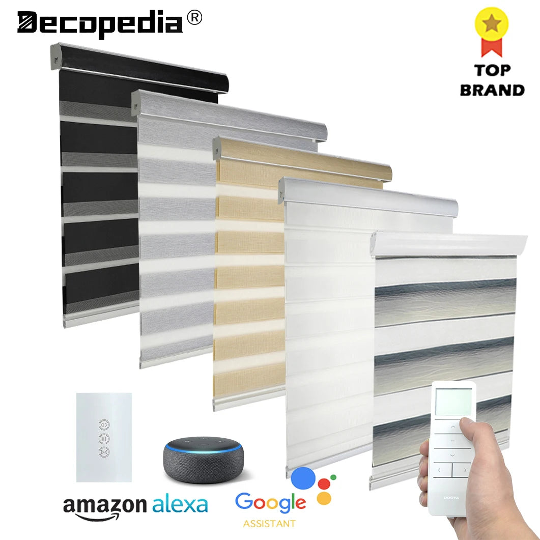 Decopedia Custom Zebra Blinds – Day & Night Blackout Roller Shades with Square Valance for Windows & Sliding Doors