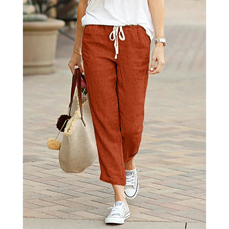 Women's Cotton Drawstring Pants - Y2K Black Elastic Waist Casual Trousers, Loose Fashionable Autumn Bottoms