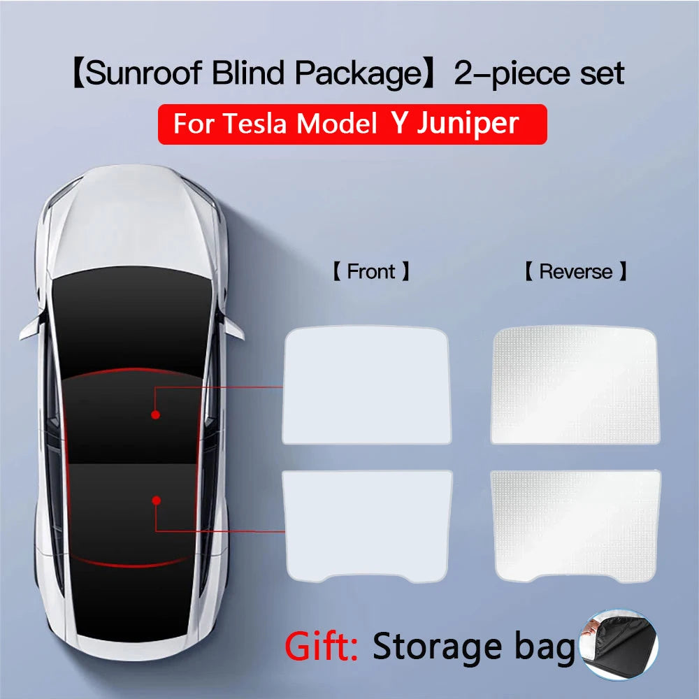 2PCS Car Roof Sunshade Set for Tesla Model 3/Y (Highland & Juniper) – Front & Rear Glass Roof Skylight Ice Cloth Buckle Sun Protection Covers