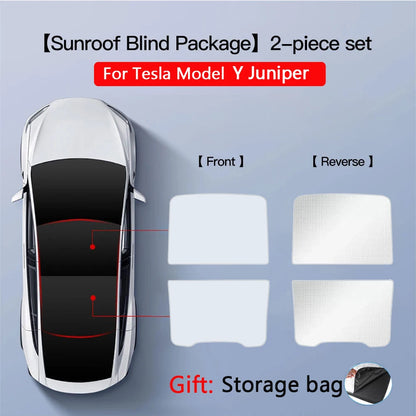 2PCS Car Roof Sunshade Set for Tesla Model 3/Y (Highland & Juniper) – Front & Rear Glass Roof Skylight Ice Cloth Buckle Sun Protection Covers