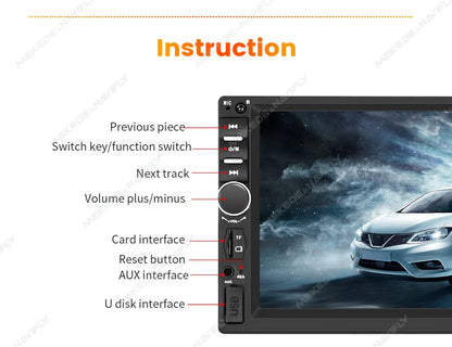 Navifly 7-Inch HD Touchscreen Car Multimedia Player – Universal 2 DIN, CarPlay, FM, Bluetooth for Toyota, Honda, VW, Corolla, Camry, Rav4