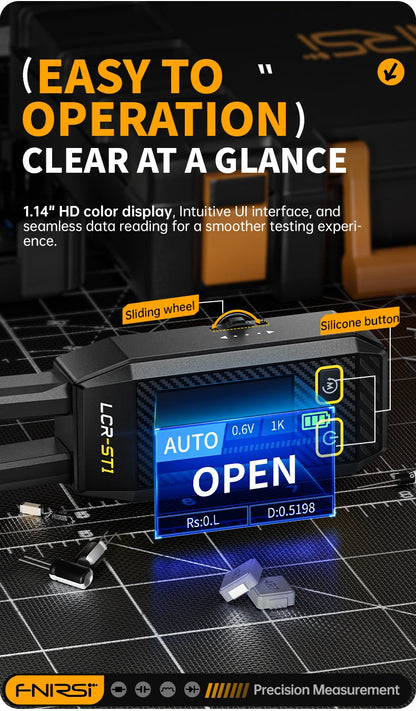 FNIRSI LCR-ST1 Mini Smart Tweezer | LCR SMD ESR Tester for Resistance, Capacitance, Inductance, Continuity & Diode Testing