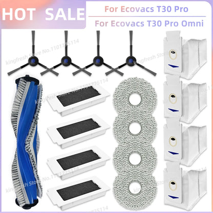 Replacement Parts for Ecovacs T30 Pro Omni & YEEDI M12 Ultra Plus – Main Roller, Side Brush, Filter, Dust Bag, Mop Cloth