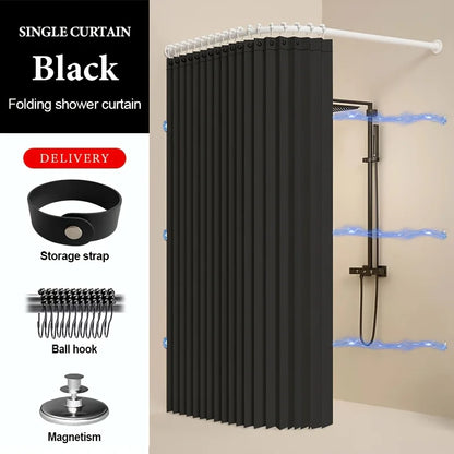 Foldable Magnetic Shower Curtain - Waterproof Bathroom Privacy Divider for Home, Apartment and Dorm