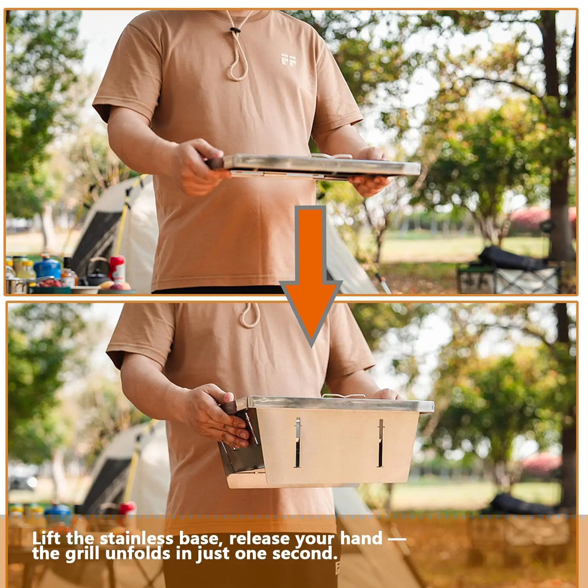 Pandatour IGT Stainless Steel Camping Grill - Folding High-Heat BBQ Stand for Outdoor Picnics & Barbecues