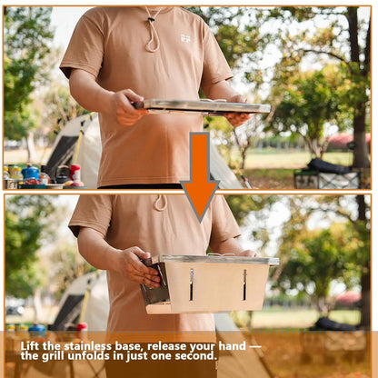 Pandatour IGT Stainless Steel Camping Grill - Folding High-Heat BBQ Stand for Outdoor Picnics & Barbecues