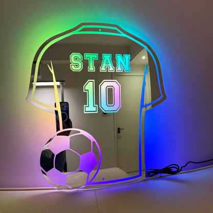 Custom Football Shirt LED Mirror – Personalized Acrylic Wall Decor Gift for Dad, Man Cave, Christmas, Birthday & Father’s Day