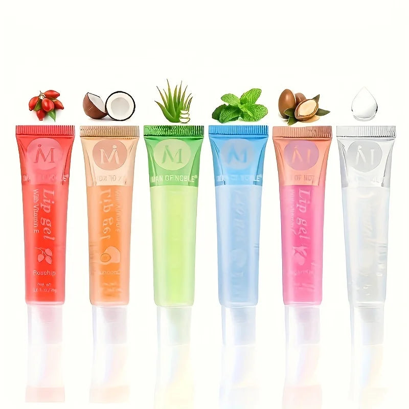 6-Piece Moisturizing Clear Lip Gloss Set - Rosehip, Argan, Peppermint, Aloe & Coconut Lip Oils