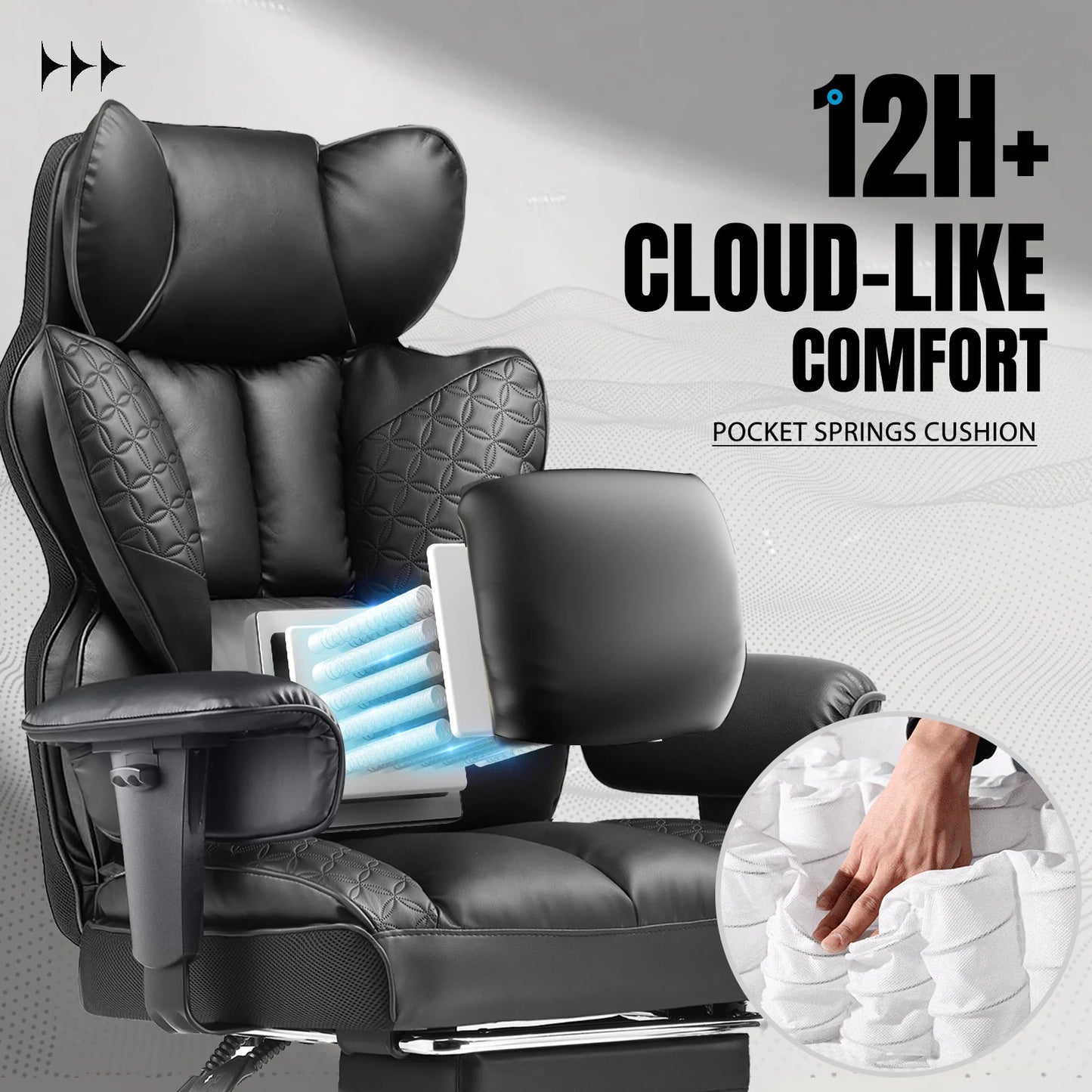 Ergonomic Leather Office Chair - High Back Gaming Chair with Footrest & Adjustable Armrests