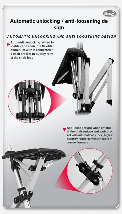 2-in-1 Portable Folding Cane & Chair — Quick-Fold Walking Stick with Built-In Seat and Three Legs