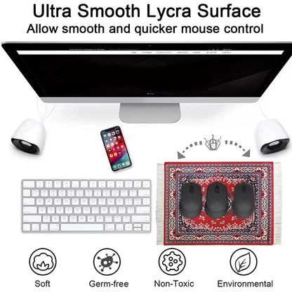 Persian Carpet Inspired Small Coaster - Retro Style Mouse Pad Desk Mat with Woven Flower Design - Non-Slip Rubber Computer Mat