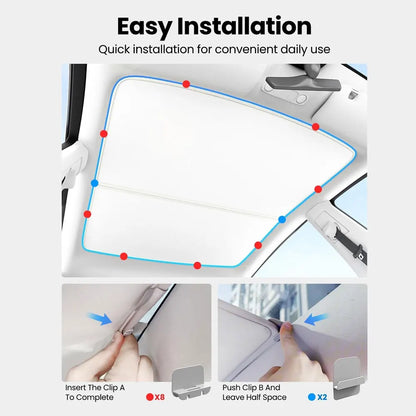 2PCS Car Roof Sunshade Set for Tesla Model 3/Y (Highland & Juniper) – Front & Rear Glass Roof Skylight Ice Cloth Buckle Sun Protection Covers
