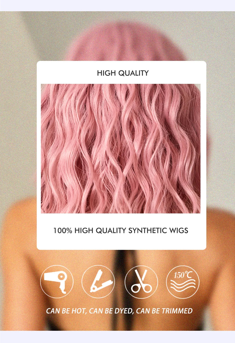 CharmSource Pink BOBO Short Synthetic Wig for Women — Natural Wave, High-Density, Heat-Resistant Hair for Daily & Party