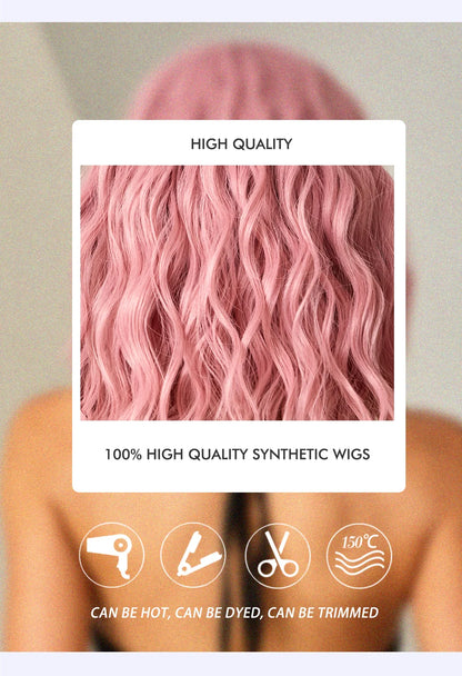 CharmSource Pink BOBO Short Synthetic Wig for Women — Natural Wave, High-Density, Heat-Resistant Hair for Daily & Party