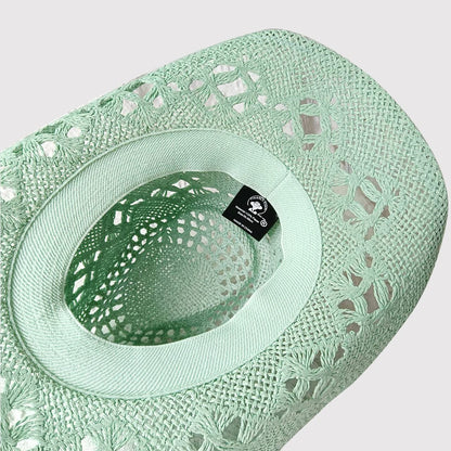 Melesh Western Women's Mint Green Cowboy Hat – Straw, Wide Brim, Plasticity Strong for Sunshine & Beach Wear