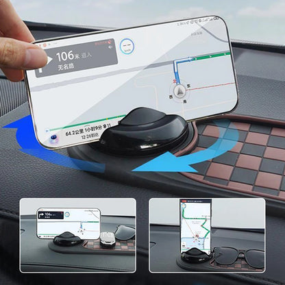 SEAMETAL 2-in-1 Car Dashboard Mat - Anti-Slip Phone Holder with 360° Rotating Mount and Adhesive Grip for Smartphones