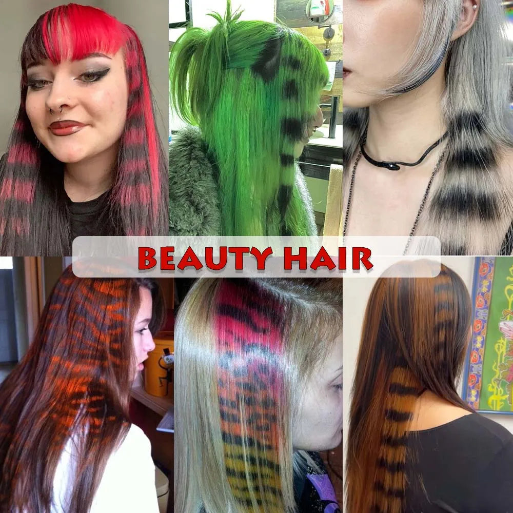 3-Piece Colorful Stripe Hair Extensions - Long Straight Synthetic Clip-In Hair Pieces for Parties & Halloween