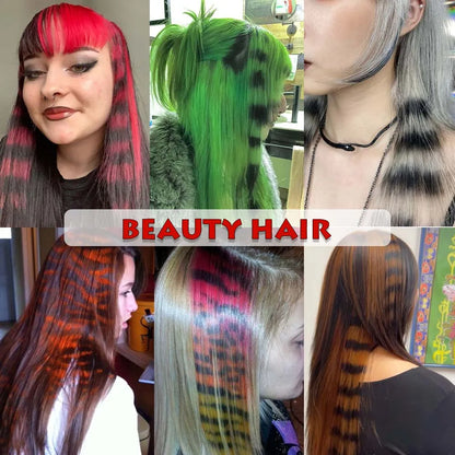3-Piece Colorful Stripe Hair Extensions - Long Straight Synthetic Clip-In Hair Pieces for Parties & Halloween