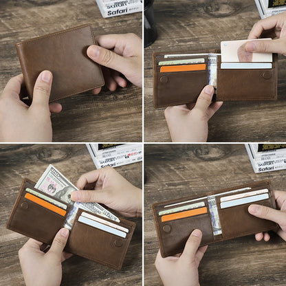 CONTACT'S Genuine Leather Men’s Bifold Slim Wallet – Vintage Thin Card Holder & Money Clip Casual Small Leather Wallet for Men