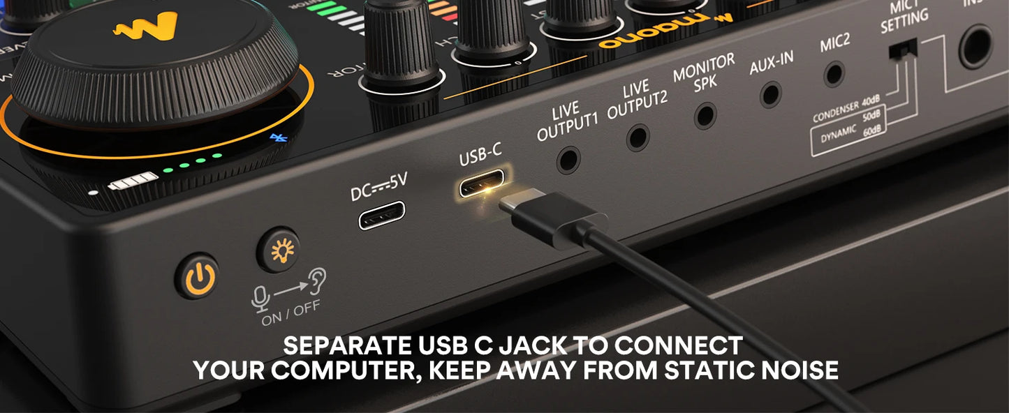 Maono AME2 Portable Audio Interface Sound Card – All-in-One DJ Mixer for Podcast Recording, Live Streaming, YouTube & Guitar PC