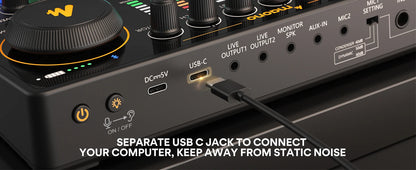 Maono AME2 Portable Audio Interface Sound Card – All-in-One DJ Mixer for Podcast Recording, Live Streaming, YouTube & Guitar PC