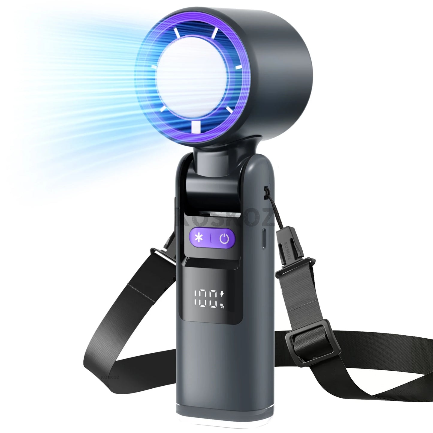 Portable Handheld Turbo Fan - 5-Speed High Velocity Rechargeable Mini Cooling Fan with Flashlight & 4000mAh Battery for Travel