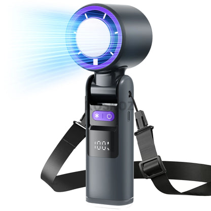 Portable Handheld Turbo Fan - 5-Speed High Velocity Rechargeable Mini Cooling Fan with Flashlight & 4000mAh Battery for Travel