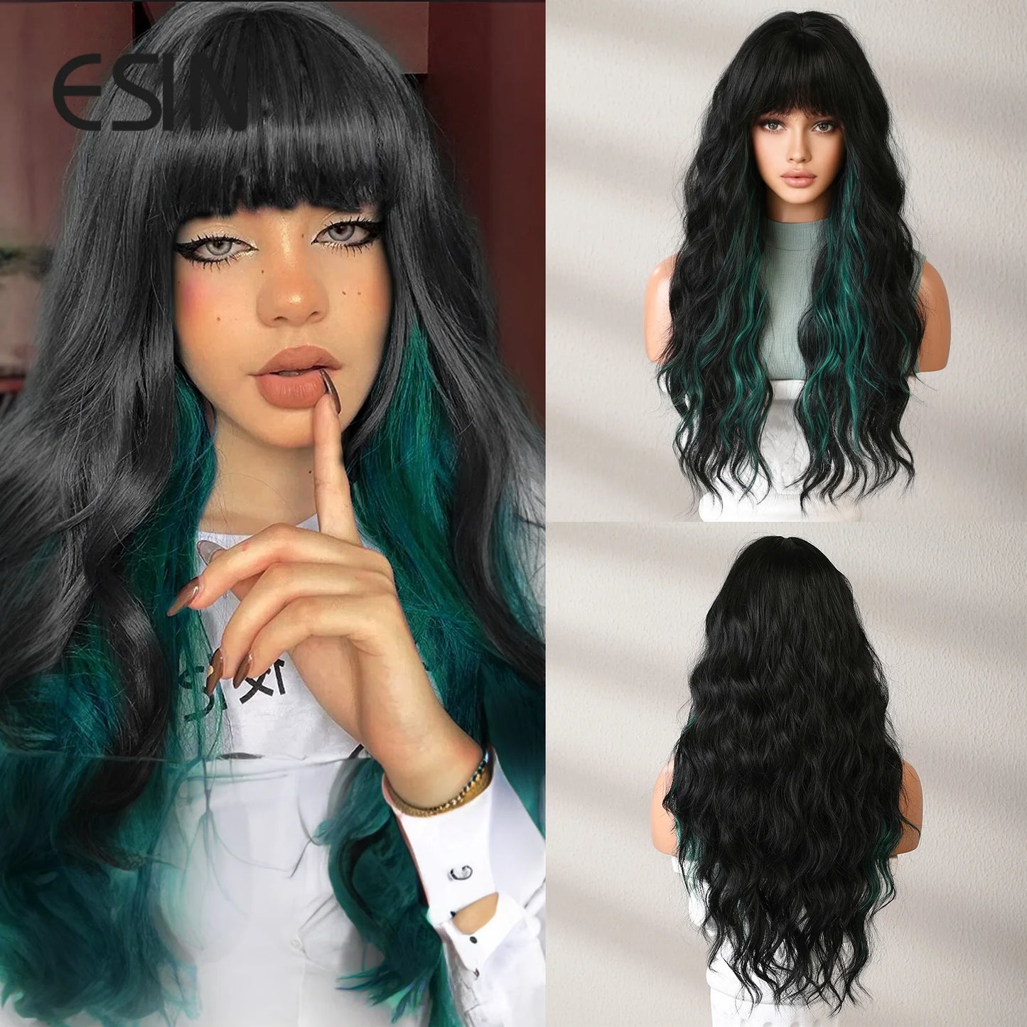 ESIN Long Synthetic Ombre Wig for Women — Elegant Red-Brown Layered Hair with Dark Roots, Heat-Resistant for Daily, Party & Cosplay