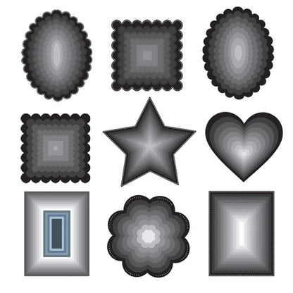 New Metal Cutting Dies for Scrapbook - Layer Frames in Rectangle, Square, Circle, Oval, Heart, Star Shapes - Background Stencils for Card Making