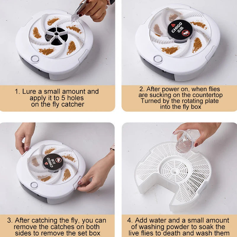 Electric USB Fly Trap - Automatic Indoor/Outdoor Flycatcher with Bait for Home and Garden Pest Control
