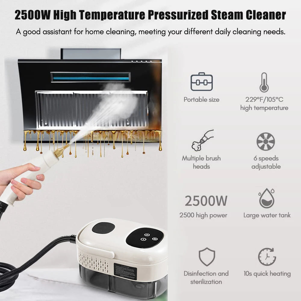 2500W High Pressure Steam Cleaner – Intelligent Household Cleaner for Air Conditioner, Kitchen, Car & Floors
