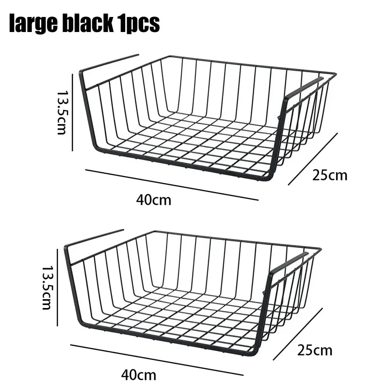 Multipurpose Hanging Closet Storage Basket — Metal Organizer for Kitchen Cabinets, Desks, and Home Use