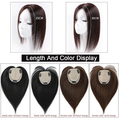 Dazzeal Human Hair Topper – 100% Real Straight Hair, Lace Base, Clip-In with Bangs, 10x12cm, 360° Coverage