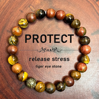Protection Bracelet for Men, Tiger Eye Stone & Matte Picasso Jasper Bracelet, Stylish Tiger Eye Stone Bracelet