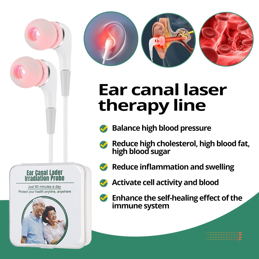 Tinnitus Ear Laser Therapy – LLLT Irradiation Earplug for Otitis Media, Deafness, Diabetes & Hypertension Treatment