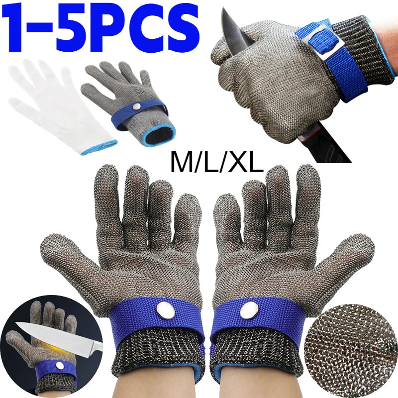 Stainless Steel Cut-Resistant Gloves - Anti-Cut, Wire Metal Mesh Hand Protection for Butchering, Gardening, and Work Safety
