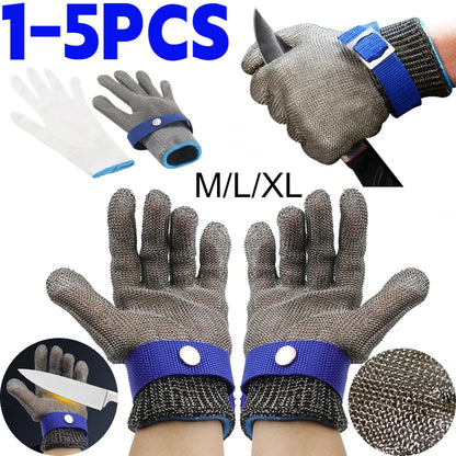 Stainless Steel Cut-Resistant Gloves - Anti-Cut, Wire Metal Mesh Hand Protection for Butchering, Gardening, and Work Safety