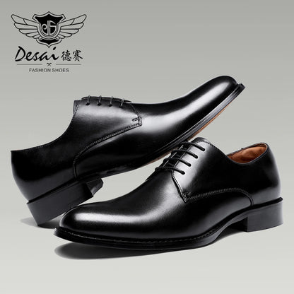 Men’s Genuine Leather Derby Shoes - Classic Business Dress and Casual Footwear for Office and Special Occasions