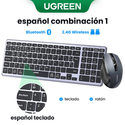 UGREEN Wireless Bluetooth 5.0 & 2.4G Keyboard – 99 Keycaps Russian/Korean/English, USB-C Rechargeable for MacBook, iPad, PC & Tablet