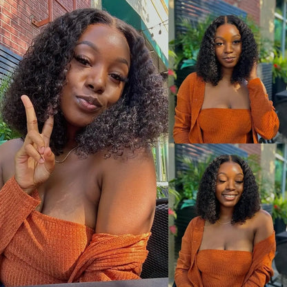 12 Inch Deep Wave Bob Human Hair Wig – 13x4 HD Transparent Lace Front Pre-Plucked Curly Wet & Wavy Glueless Water Wave Wig for Black Women, Natural Black Short Bob