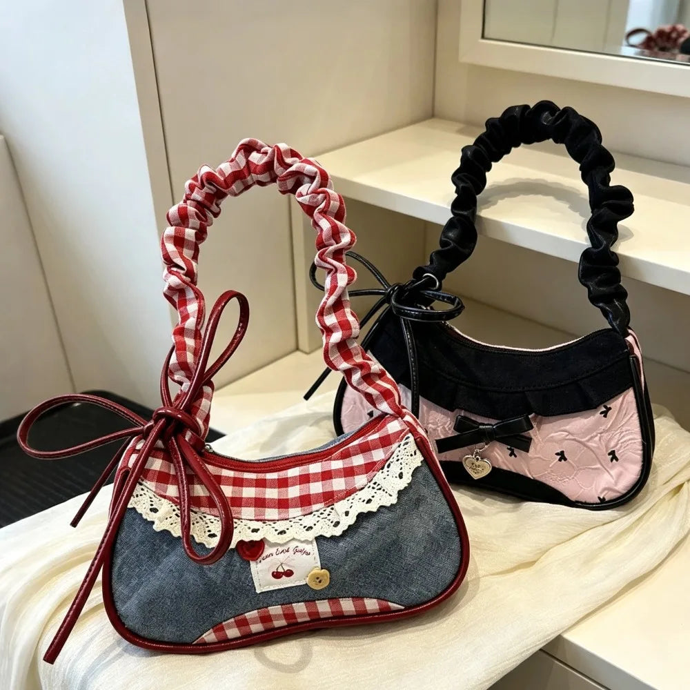 Grid Mini Handbag - Adjustable Strap Handheld Crossbody Commuter Underarm Shoulder Bag