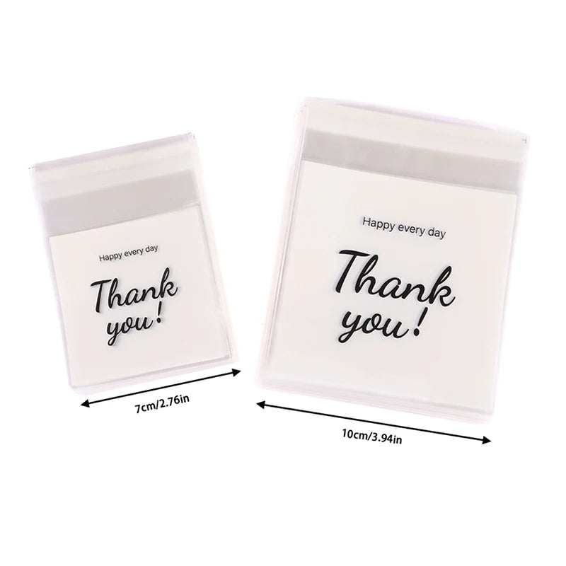 100Pcs Thank You Self-Adhesive Plastic Cookie Bags - Ideal for Wedding, Birthday, and Party Gift Packaging - Biscuit Baking & Candy Storage