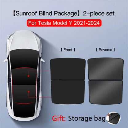2PCS Car Roof Sunshade Set for Tesla Model 3/Y (Highland & Juniper) – Front & Rear Glass Roof Skylight Ice Cloth Buckle Sun Protection Covers