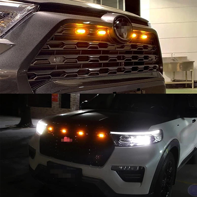 Universal 12V Car LED Grille Lights - Smoked Amber and White 12-LED Eagle Eye Lamps for Off-Road, SUVs, Ford, Toyota