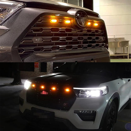 Universal 12V Car LED Grille Lights - Smoked Amber and White 12-LED Eagle Eye Lamps for Off-Road, SUVs, Ford, Toyota