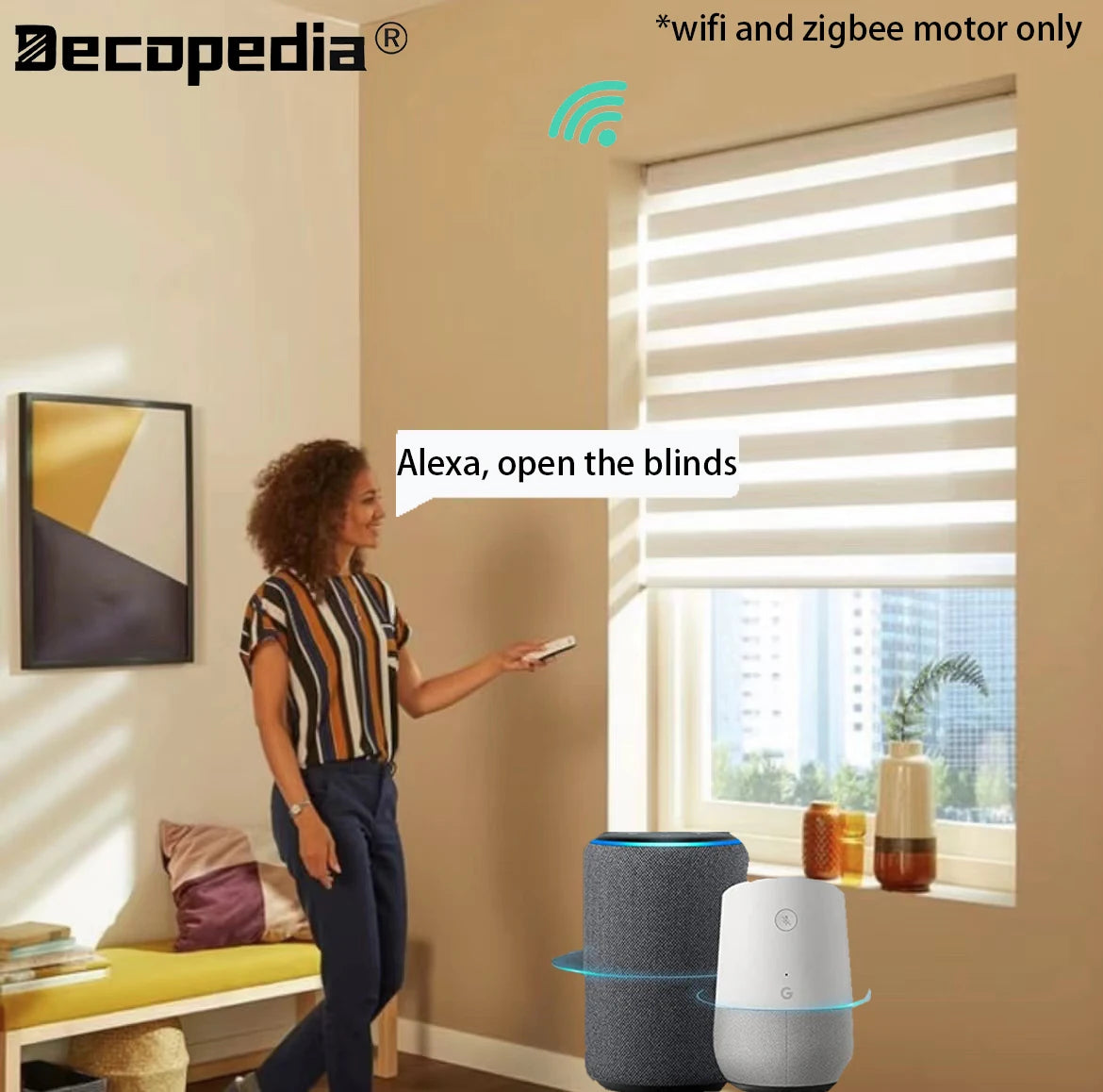 Decopedia Custom Made Zebra Blinds – Motorized Roller Blackout Day & Night Window Blinds for Sliding Doors