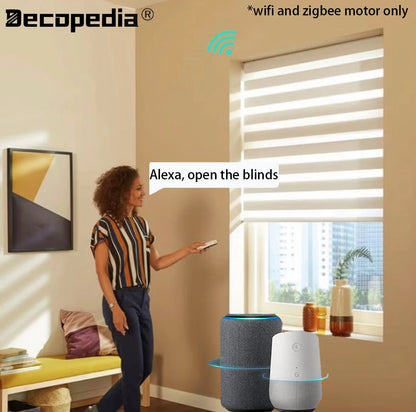 Decopedia Custom Made Zebra Blinds – Motorized Roller Blackout Day & Night Window Blinds for Sliding Doors
